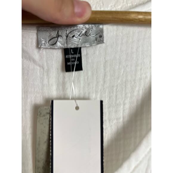 J Valdi White Cotton Gauze Tiered Swimsuit Beach Coverup Tunic Mini Dress Size L - Picture 3 of 6